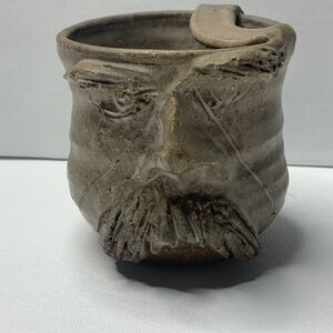 Vtg 1972 Ugly Mustached Whimsical Face Mustache Mug Art Pottery Stoneware